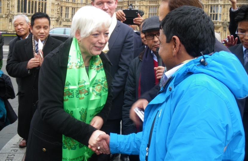 Jackie presenting her APPG Report for Ghurka Welfare to the Community outside Parliament